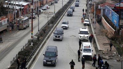 A motorcade of envoys from Latin American and African countries drove through Peerbagh road in Srinagar, Kashmir as the delgation visited the region. EPA