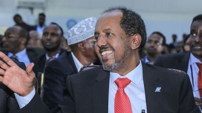 Newly elected Somalia President Hassan Sheikh Mohamud after being sworn-in, in the capital Mogadishu, on Sunday. AFP