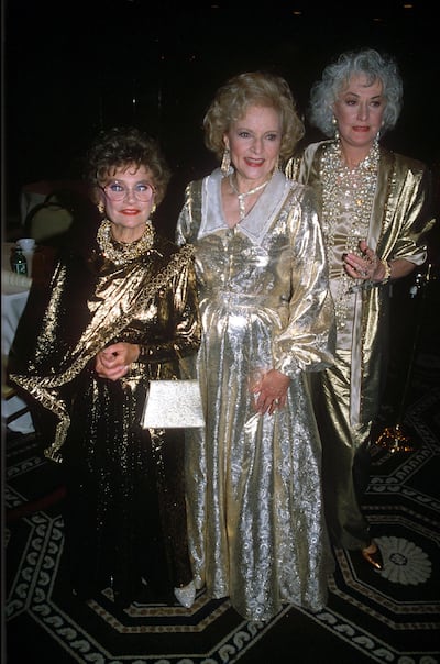 Estelle Getty, Betty White and Beatrice Arthur wear a trio of metallic gowns to attend the 'Night of 100 Stars' recording on May 5, 1990, at Radio City Music Hall. Photo: Shutterstock