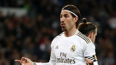 Real Madrid's Sergio Ramos celebrates scoring their second goal. Reuters