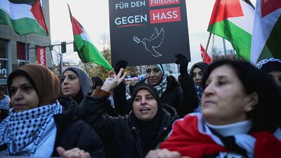 At a Berlin rally this month, a sign reads: 'For freedom against hate'. Reuters