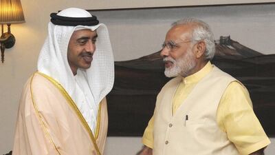Sheikh Abdullah bin Zayed also met India’s prime minister, Narendra Modi, on Thursday in New Delhi. Reuters