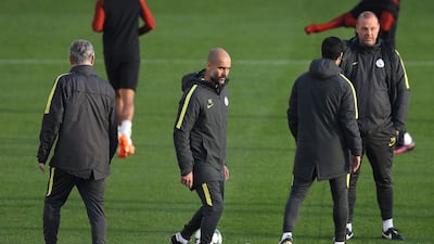 Manchester City manager Pep Guardiola conducts his team’s training session. Chris Brunskill / Getty Images