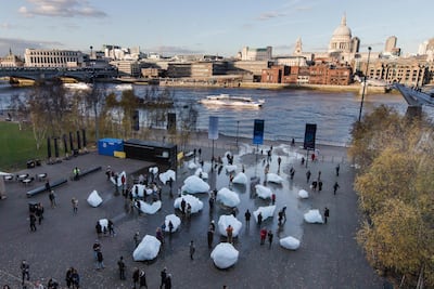 Olafur Eliasson and Minik Rosing's Ice Watch, which transported blocks of glacial ice from Greenland to various European capitals to address the effects of climate change. Shown here in 2018 outside Tate Modern. Photo: Charlie Forgham Bailey© 2018 Olafur Eliasson and Minik Rosing