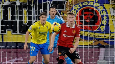 Cadiz's Lautaro Marco Spatz battles with Manchester United's Scott McTominay. Reuters