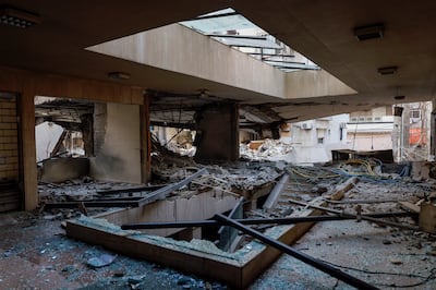 A destroyed branch of Al Qard Al Hassan, a financial institution linked to Hezbollah, after an Israeli strike in central Beirut. EPA