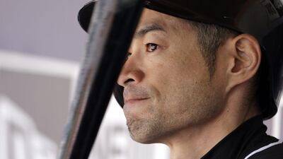 Miami Marlins player Ichiro Suzuki looks on in the dugout before batting in the ninth inning of a baseball game against the San Diego Padres Wednesday, June 15, 2016, in San Diego. Suzuki hit a double during the at-bat, for his 4,257th career hit. With the hit, Suzuki’s combined career hits in Japan and the major leagues surpassed Pete Rose’s major league record of 4,256 career hits. (Gregory Bull/AP Photo)