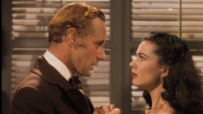 Leslie Howard and Vivien Leigh in a scene from 'Gone with the Wind'.