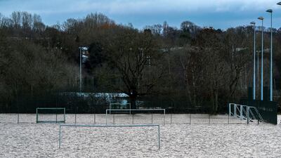 A flooded school playing field in Didsbury. AP Photo