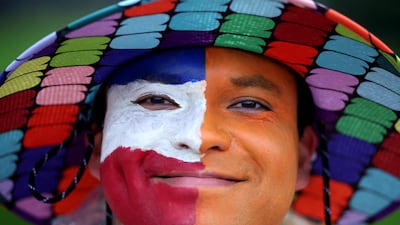 A colourful Dutch fan attends the final group game against Tunisia. AFP