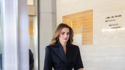 The royal at the National Museum of Modern Art in Tokyo, wearing a black tailored suit by French label Alexandre Vauthier