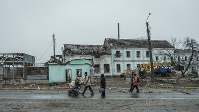 Buildings damaged by shelling in the town of Makariv, in Kyiv region. Reuters