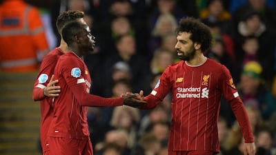 Sadio Mane celebrates with teamates after scoring the only goal. EPA