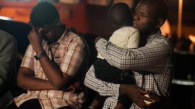 Sudanese evacuees prepare to board a Saudi military ship to Jeddah port from Port Sudan. AP