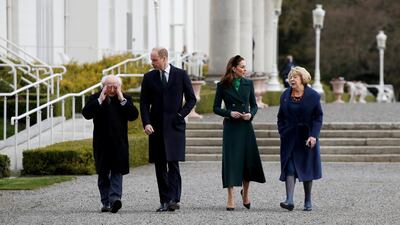 The Duke and Duchess of Cambridge meet with Ireland's President Michael D Higgins and his wife, Sabina, at the official presidential residence Aras an Uachtarain in Dublin. Reuters