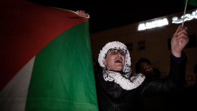 Jordanian protester chanting slogans against the so-called deal of the century. EPA