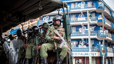Kenyan police arrive to break up a protest of supporters of the Kenyan opposition presidential candidate in the Mathare slums of Nairobi. Luis Tato / AFP