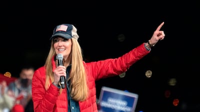 Georgia Republican Senator Kelly Loeffler speaks during a rally with US President Donald Trump to support Republican Senate candidates at Valdosta Regional Airport in Valdosta, Georgia. AFP