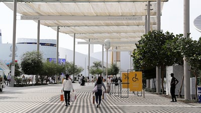 Elisa Ruggeri helped to build the shade structure at Expo 2020 Dubai. The shades retract at night. Pawan Singh / The National