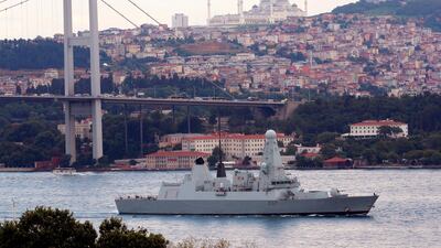 British Royal Navy destroyer HMS Duncan (D37) sails in the Bosphorus, on its way to the Mediterranean Sea, in Istanbul, Turkey, July 12, 2019. REUTERS