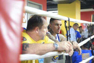 "It’s just chaos. He thrives on it.” Manny Pacquiao's conditioning coach Justine Fortune, left, and sparring partner George Kambosos Jr. Jake Verzosa for The National