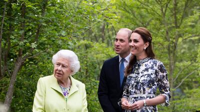Queen Elizabeth visits the RHS Chelsea Flower Show with Prince William and Catherine in May 2019