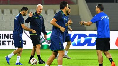 Syria's national team attends a training session at Sharjah Stadium. AFP
