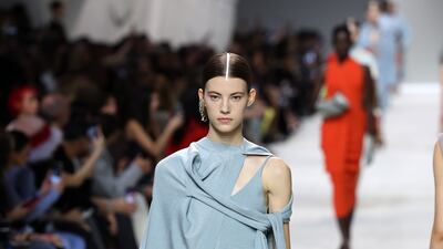 Pastels appeared on the Fendi runway as blocks of colour. Getty Images