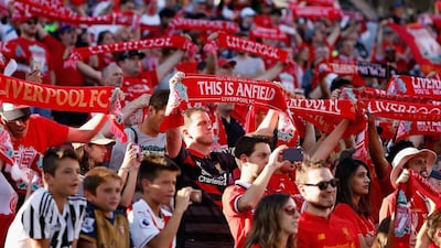 Liverpool fans support their team during the International Champions Cup match against AC Milan at Levi’s Stadium on July 30, 2016 in Santa Clara, California. Lachlan Cunningham / Getty Images / AFP
