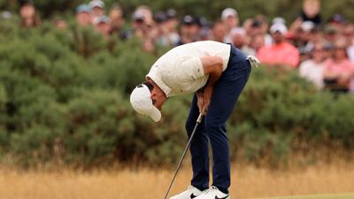 Rory McIlroy reacts to a missed putt during the final round of the 150th Open. EPA