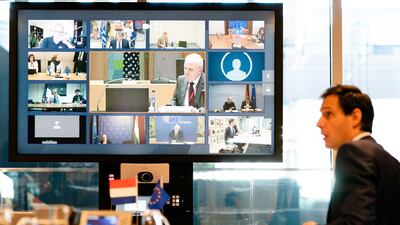 Dutch Minister Wopke Hoekstra during a video conference with the EU finance ministers, on what means should be used to absorb the economic blow of the corona crisis EPA