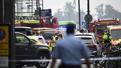 A police cordon seals off the scene of a shooting at a shopping centre in Malmo last month. The problem of crime has become central in Sweden's election. AFP