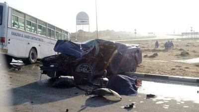 The accident happened on a roundabout in the Al Barsha area at 6.30am on Thursday. Courtesy Dubai Police / March 27