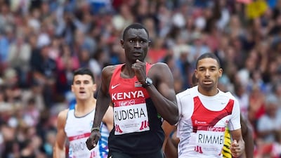 Kenya’s David Rudisha, centre, already has his eye on the 800-metre prize at Glasgow. Ben Stansall / AFP