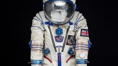 Zvezda space suit made by SOKOL used by Helen Sharman during the space flight on board the SOYUZ-TM-12 and MIR spacecraft in May 1991. Space suit model number KV-2 No. 167. Courtesy Science Museum SSPL
