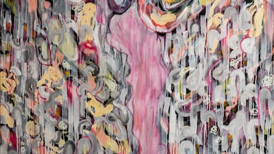 The show is presented as Imam’s most ambitious exhibition to date, featuring 10 oil and mixed media paintings and 13 monotypes, all created in the last six months, with abstract landscapes as the focus. Pictured: Scene VIII