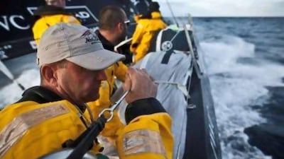Skipper Ian Walker looks out over the rail, onboard Abu Dhabi Ocean Racing, during leg 6 of the Volvo Ocean Race. Nick Dana / Abu Dhabi Ocean Racing / Volvo Ocean Race
