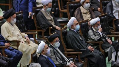 Iran's outgoing moderate president Hassan Rouhani attends the swearing in ceremony for his successor at the parliament in the Islamic republic's capital Tehran.