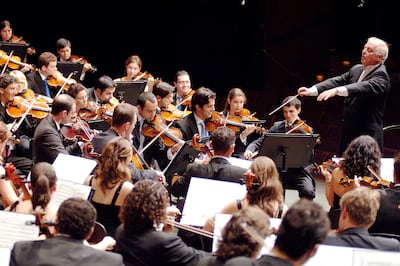 Daniel Barenboim performs with the West Eastern Divan Orchestra at Abu Dhabi's Emirates Palace in 2014. Photo: Monika Rittershaus