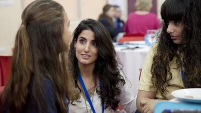 Dr Nayla Daou discusses ways to deal with bullying with students at Monday’s anti-bullying conference. Anna Nielsen for The National
