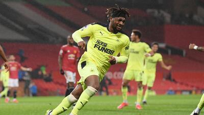 Newcastle's Allan Saint-Maximin after scoring at Old Trafford. AP