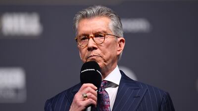 Michael Buffer during the Anthony Joshua v Oleksandr Usyk Weigh In at the 02 Arena. Getty Images