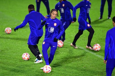 Xavi Simons training with his Netherlands teammates ahead of the 2022 World Cup in Qatar. EPA