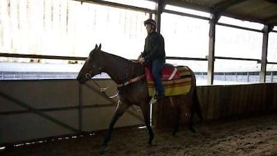 Ortensia heads out for a gallop at Newmarket on Sunday. The Australian runner is one of several Dubai World Cup winners running at the Royal Ascot meet this week.