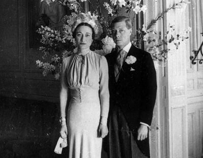 Duke and Duchess of Windsor pose after their wedding at the Chateau de Cande near Tours, France in 1937. AP Photo