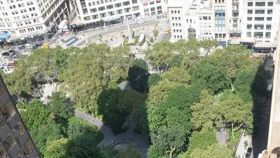 Worksers’ view while rigging a scaffold drop in Flatiron district of Manhattan. John S Moller