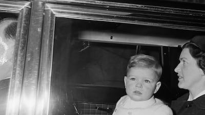Prince Andrew and his nanny in a car at Liverpool Street Station, London, 1962