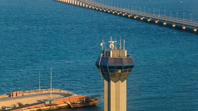 A view of the causeway from the King Fahd Causeway Observation Tower in Bahrain. Getty Images