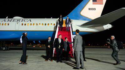 US Secretary of State Mike Pompeo and his wife Susan landed in Abu Dhabi on Friday. Andrew Caballero-Reynolds / AP