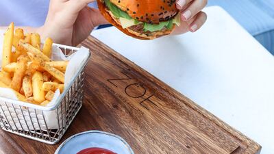 Zoe's burger and fries